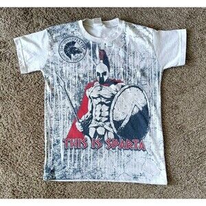 Vintage Greece Sparta T-Shirt Kids Size 12 White Short Sleeve